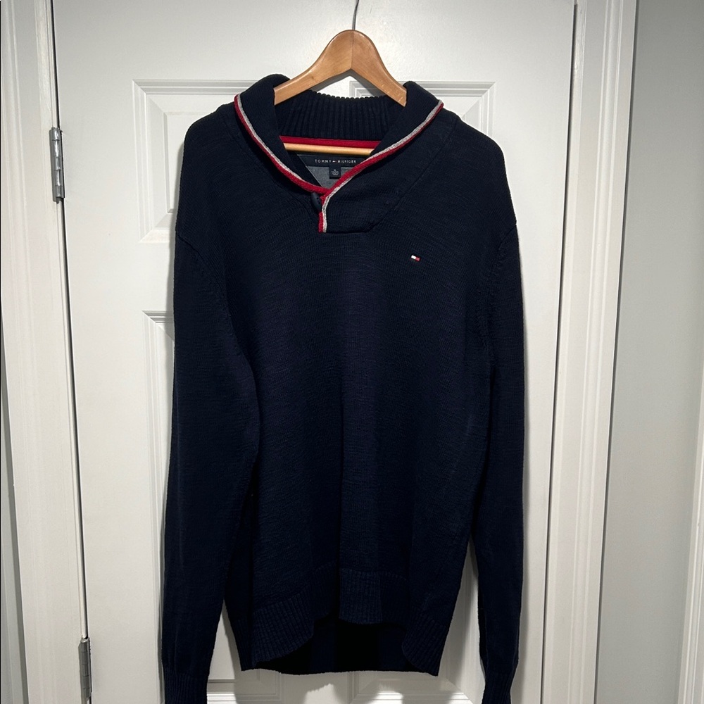Tommy Hilfiger Men's Dark Blue Shawl Collar Sweater